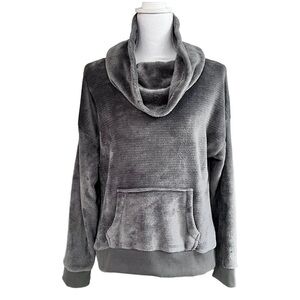 Pink Rose Grey Velour Cowl Neck Pullover Sweatshirt Size M